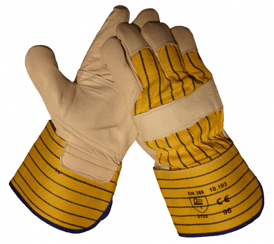 Werkhandschoenen rund-/boxleder met palm- en duimversterking 1.3mm
