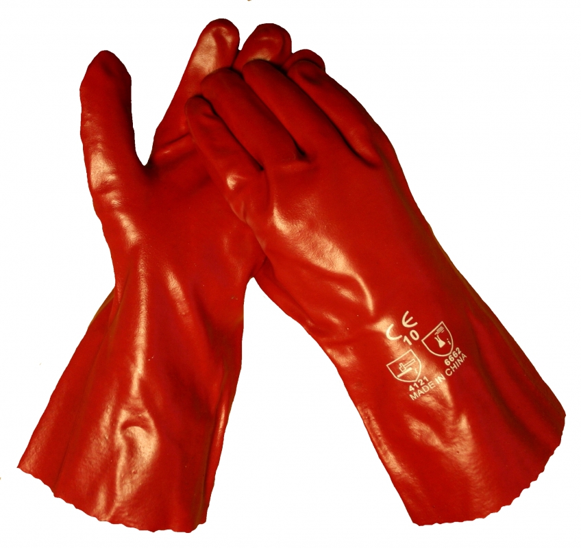 PVC handschoen rood 35 centimeter